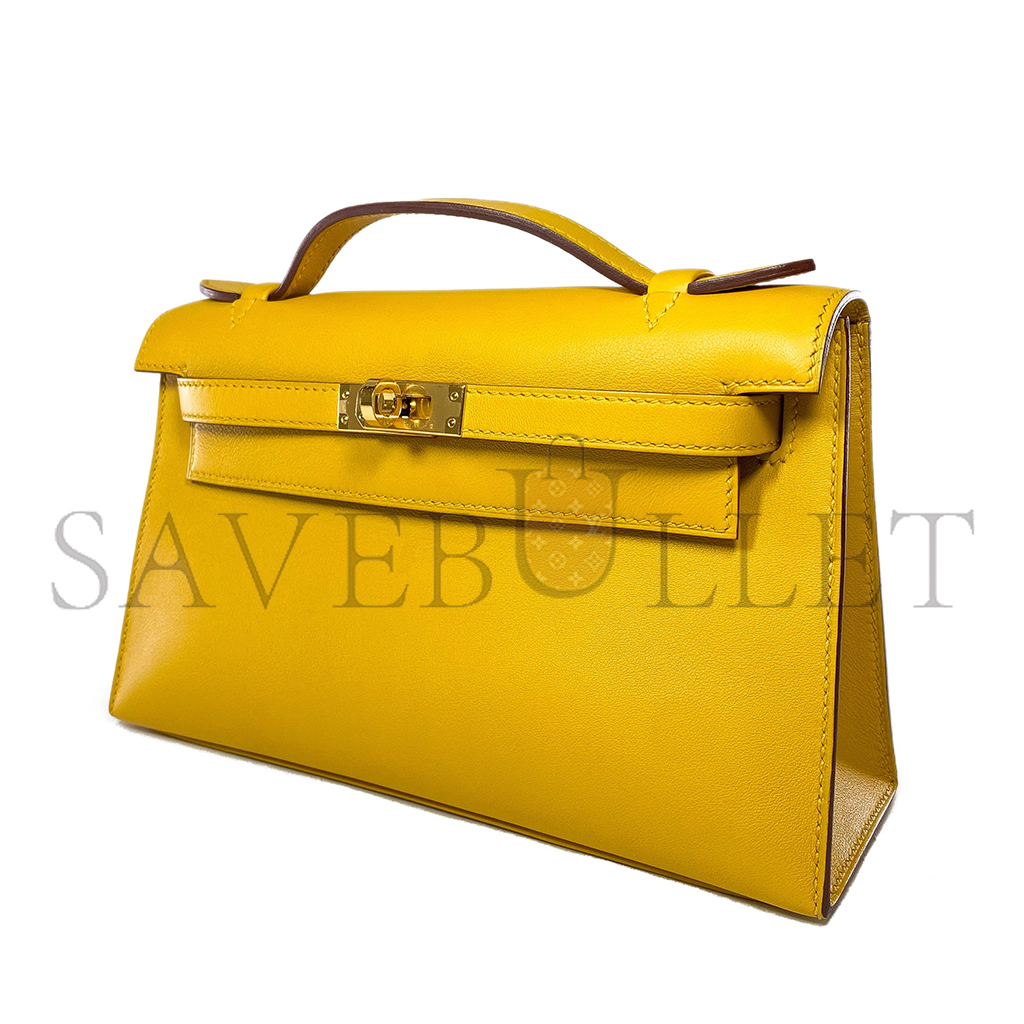 HERMÈS MASTER KELLY POCHETTE JAUNE AMBRE SWIFT GOLD HARDWARE (22*14*7cm) 